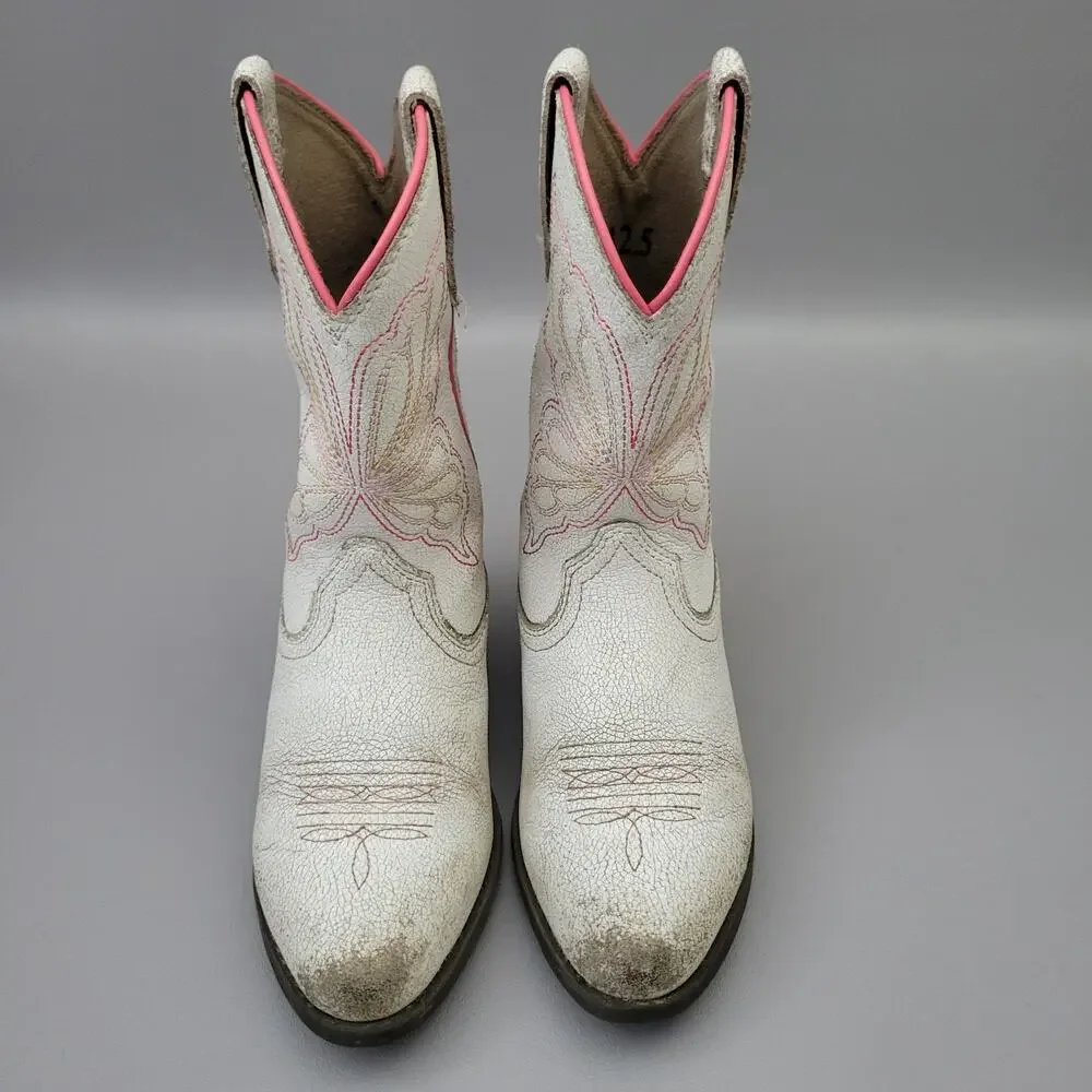 Kids Girls Ariat Boots Heritage Western Butterfly White Pink Size 12.5 Toddler